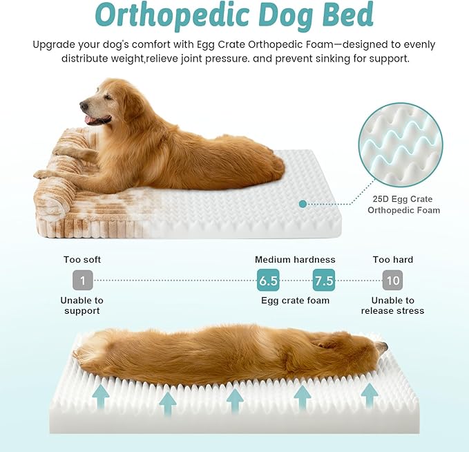 Cute Dog Bed, Faux Rabbit Fur Orthopedic Foam Dog Bed with Sides, Removable Washable Cover & Waterproof Lining, Comfortable Pet Couch for Medium Dogs, Tie-Dye Brown (36" L x 20" W x 6" Th)