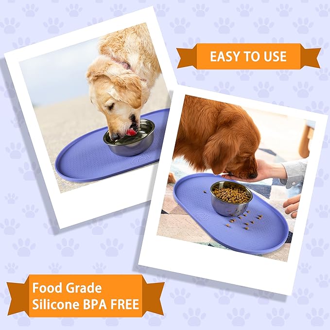 100% Waterproof 0.5" Raised Edge BPA Free Silicone Dog Food Mat, Pet Cat Feeding Mats Contain Spills Protects Floors, Placemats for Cats and Dogs Water Bowl Dishwasher. (Small, Purple)