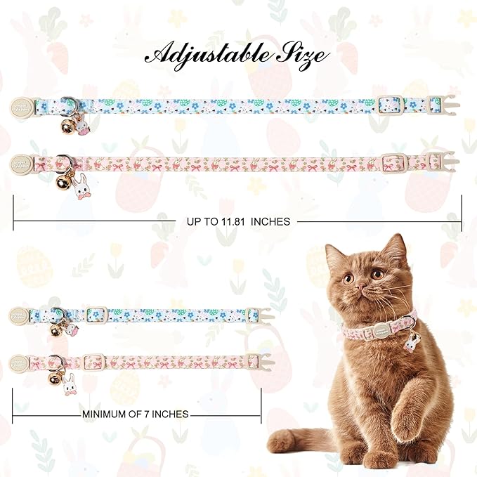 Unique Style Paws Easter Cat Collar,Easter Day Cat Collars,Blue Kitten Collar Breakaway Buckle,Adjustable Soft Cotton Puppy Collar,Ideal Gift for Boy Girl Cats
