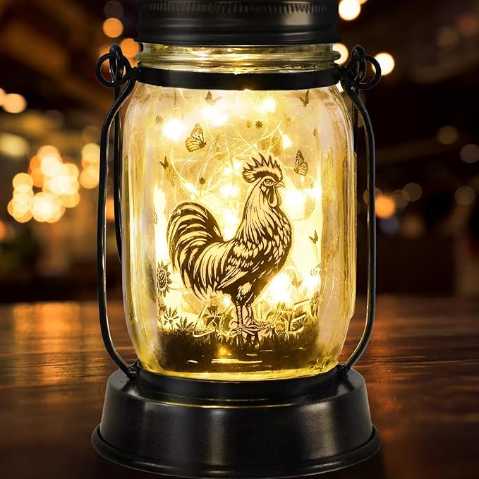 kyoryuger Chicken Rooster Gifts for Women/Men Cock Lovers Solar Lantern Mom Birthday, Mothers Day, Solar Garden Decoration Outside for Yard, Patio,Backyard,Porch, Torches