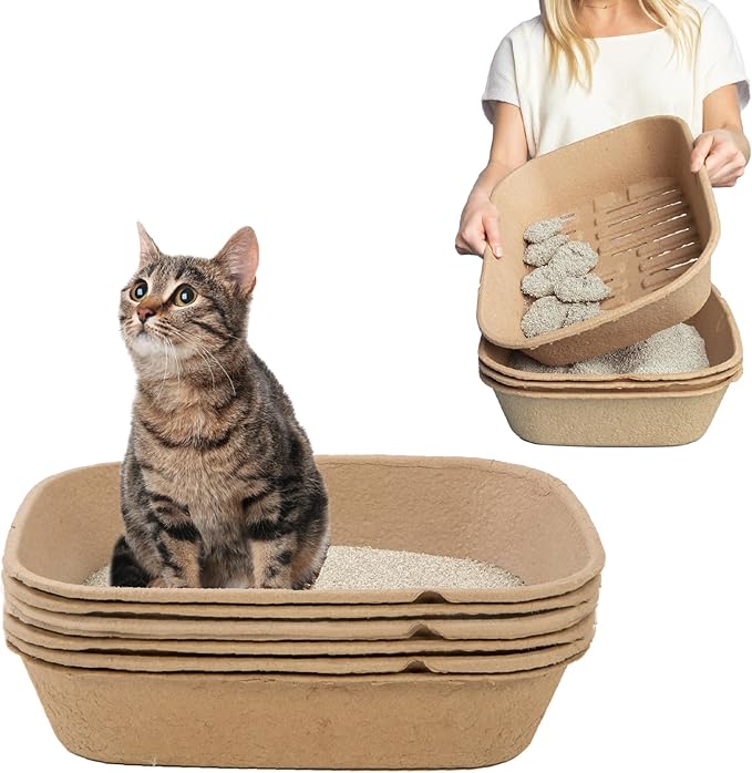 Kitty Sift (Set of 1 Litter Box & 5 Sifting Liners) Disposable Sifting Cat Litter Box Large, 6 Count, Durable and Portable for Travel and Home Odor Control