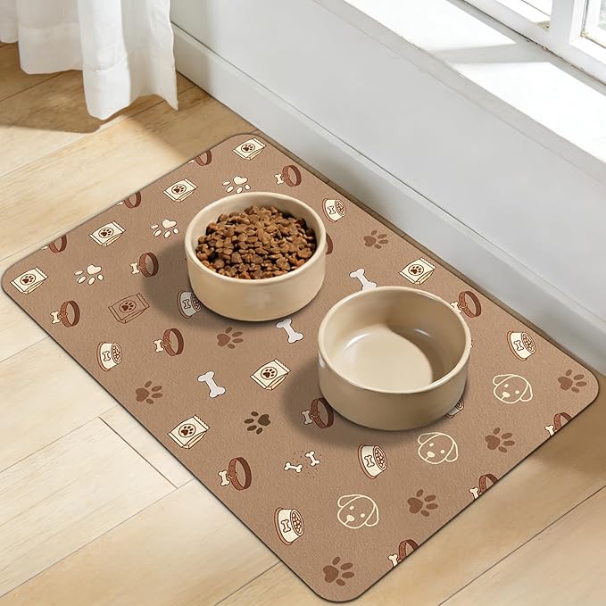 Dog Food Mat for Bowls, Absorbent Quick Dry Dog Cat Mats for Food and Water, Non-Slip Backing Pet Mat Pet Supplies - Bone Pattern