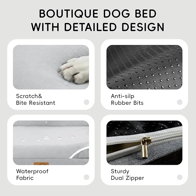 Homemate Dog Bed Large Sized Dog: 42x30 inch Orthopedic Large Dogs Bed XL Outdoor Pet Cat Bed Sofa Supplies with Toy Dogs Crate Pad Couch with Removable Washable Cover & Non-Slip Botton Light Grey