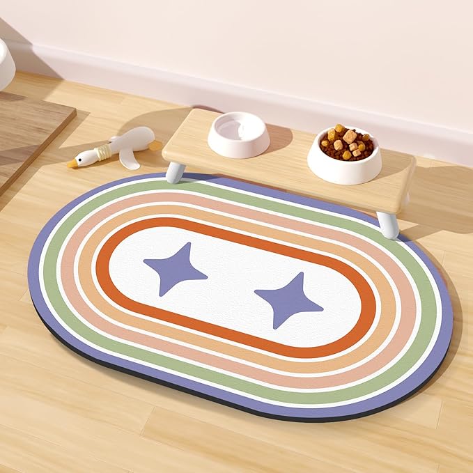 Dog Feeding Mat 24''x16'', Absorbent Pet Food Mat, No Stains Quick Dry Pet Water Mat Protect Floor, Cat Dog Water Bowl Mat for Messy Drinkers, Non-Slip Rubber Base Pet Placemats for Food and Water