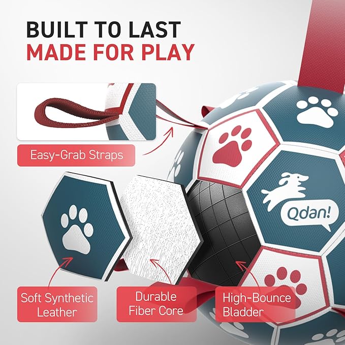 QDAN Dog Balls, World Cup Soccer Ball with Straps, Durable Herding Balls for Small Medium Pet, Puppy Birthday Gifts, Dog Water Toy, Pet Toys Puppy Ball (6 Inch)