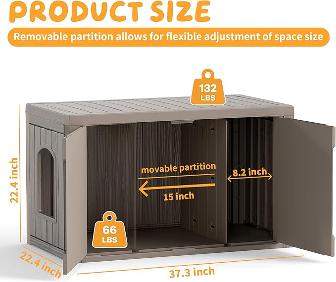 Cat Litter Box Enclosure,Multi-Functional Hidden Litter Box Furniture Cabinet with Adjustable Partition & Side End Table, Indoor Outdoor Cat House with Double Doors,Easy to Clean & Assemble, Gray