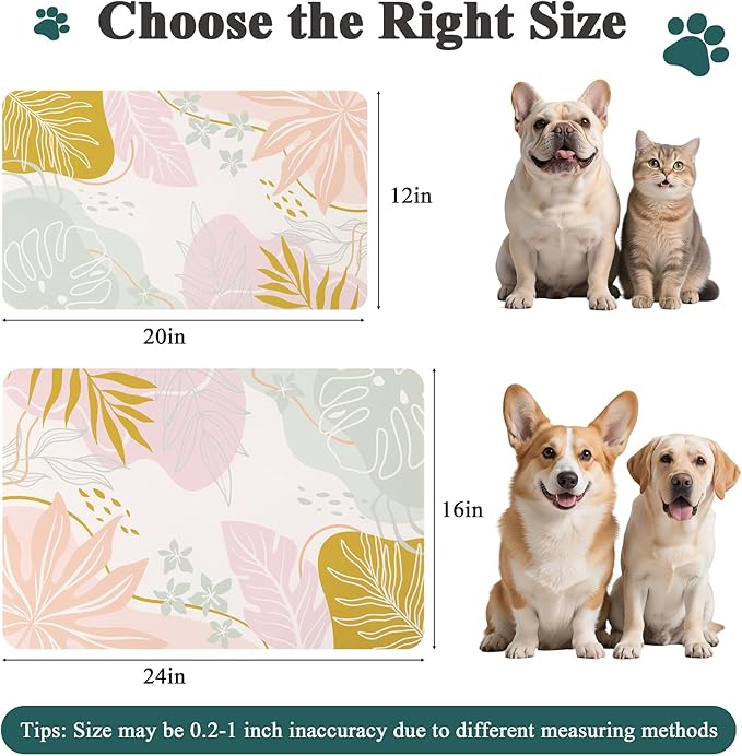 Topotdor Boho Dog Food Mat - Absorbent Quick-Dry Cat Bowl Mat for Food and Water, Non-Slip Pet Feeding Placemat for Messy Drinkers Dog Accessories Pet Supplies, 12"x20", Pink