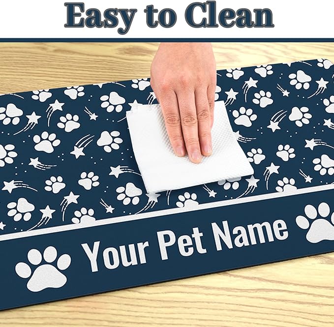 Personalized Dog Food Mat Custom Pet Feeding Absorbent Mats for Floor Customized Cat Water Bowl Placemats Non-Slip Washable Dog Mat for Food and Water