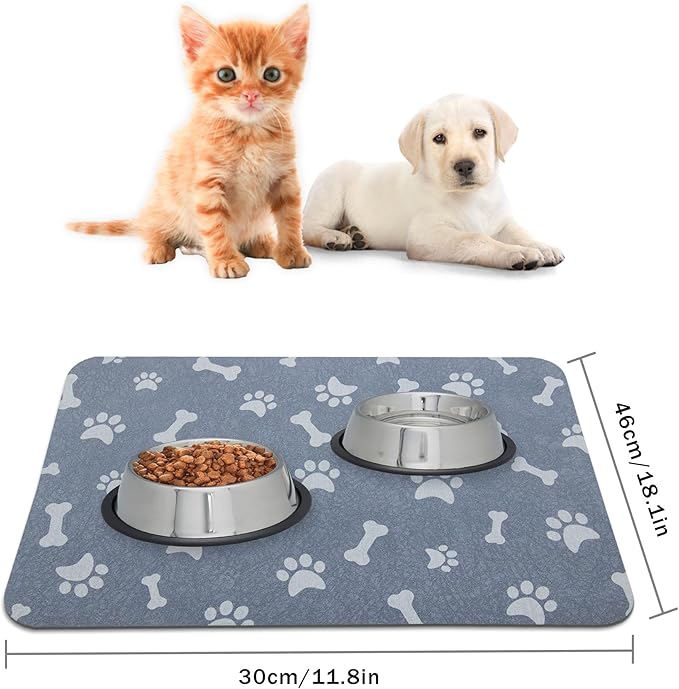 YCT Dog Food & Water Mat - Absorbent Non-Slip Pet Supplies Mat, 11.8"x18.1" Beige