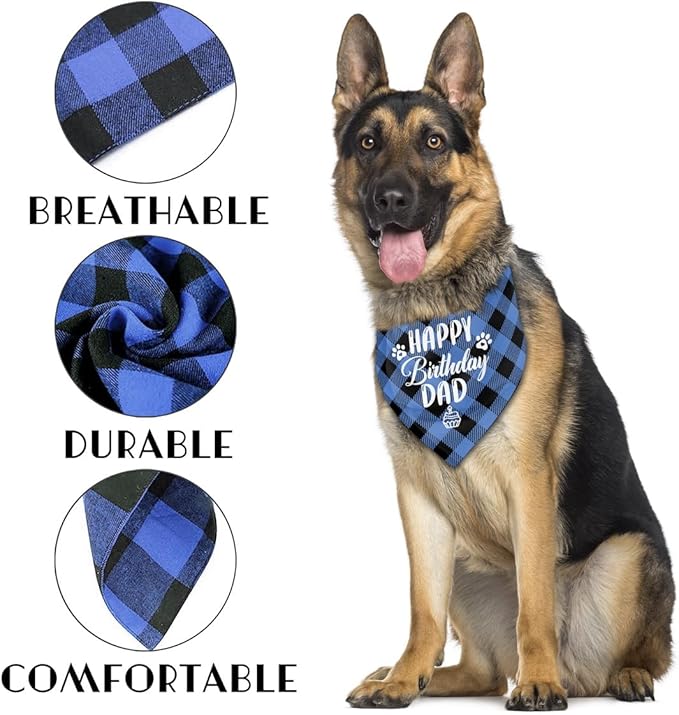 Dog Bandana, Happy Birthday Dad Dog Bandana, Dog Scarf Classical Plaid Printing, Dog Scarf Accessories, Dog Bandana Pet Scarf, Pet Scarf Accessories, Dog Bandana Gift for Dad Birthday Party (K26)