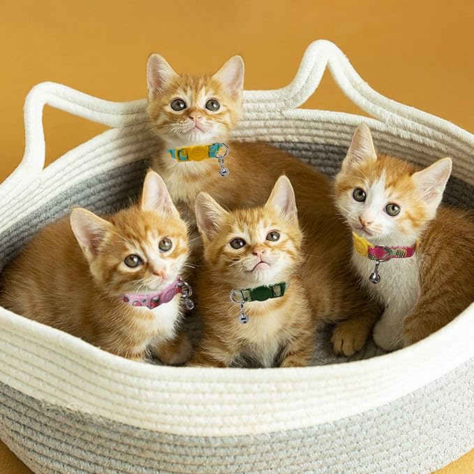 azuza 4 Pack Cat Kitten Collar Breakaway with Bell Quick Release Safe Buckle Adjustable Cat Kitten Collar