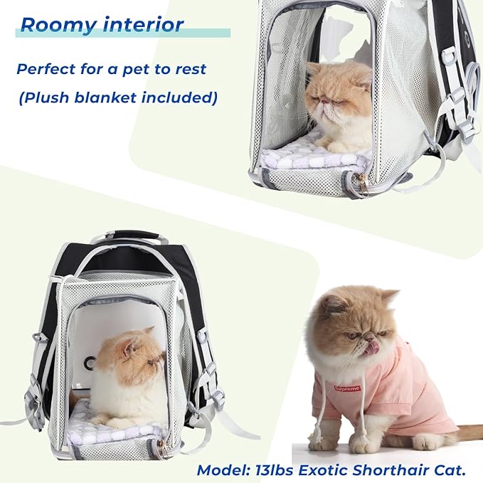 Lollimeow Cat Carrier Backpack, Expandable Bubble Pet Carrier for Cats and Small Dogs, Airline Approved Travel Backpack for Hiking, Walking & Outdoor Adventures - Supports up to 14 lbs