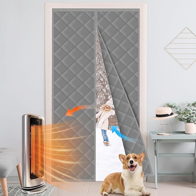 Cotton Thermal Door Screen Draft Stopper Cover Made of Oxford and Cotton Fill Fit 36x80inch Door Screen Door Itself Size 38x82inch Thermal Curtains for Winter, Thermal Insulated Door Curtain for Doors