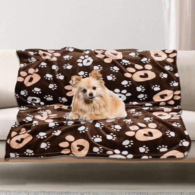 Dog Blanket, Soft Fleece Dog Blankets for Medium Large Dogs, Fluffy Flannel Pet Cat Puppy Blanket Cover for Bed Couch, Cute Paw Print Throw Blanket for Dogs,Brown, 50"X40"