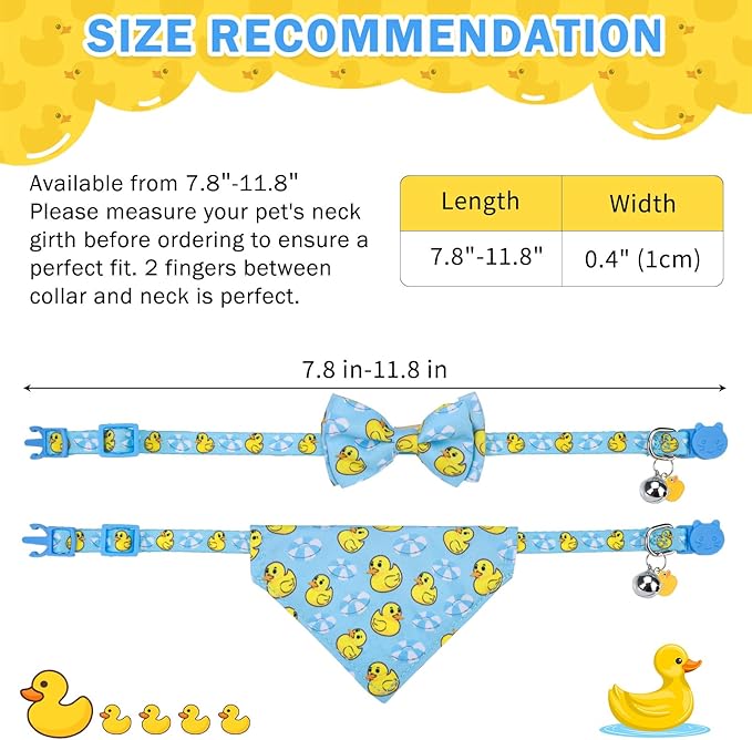 SCENEREAL Cat Collar with Bells, 2 Pack Breakaway Cat Collars with Removable Bowtie Bandana, Adjustable Cute Kitten Collar for Pet Small Dogs Boys Girls, Blue Duck