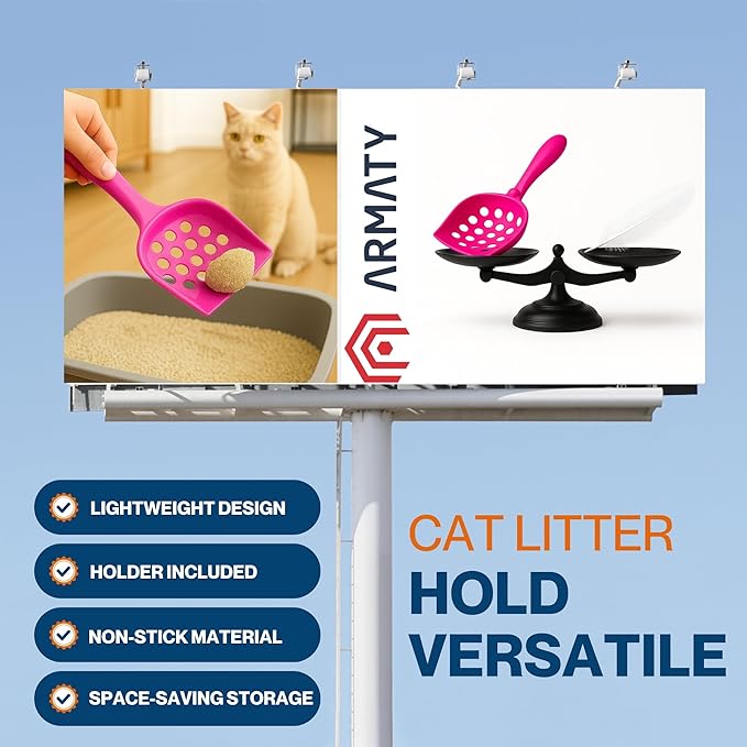 Small cat Litter Scooper with Holder: Perfect for Small Spaces. cat Litter Scooper with Holder: Easy to Store Anywhere. cat Scooper for Litter Box - Pellet Litter Scoop (Hot Pink)