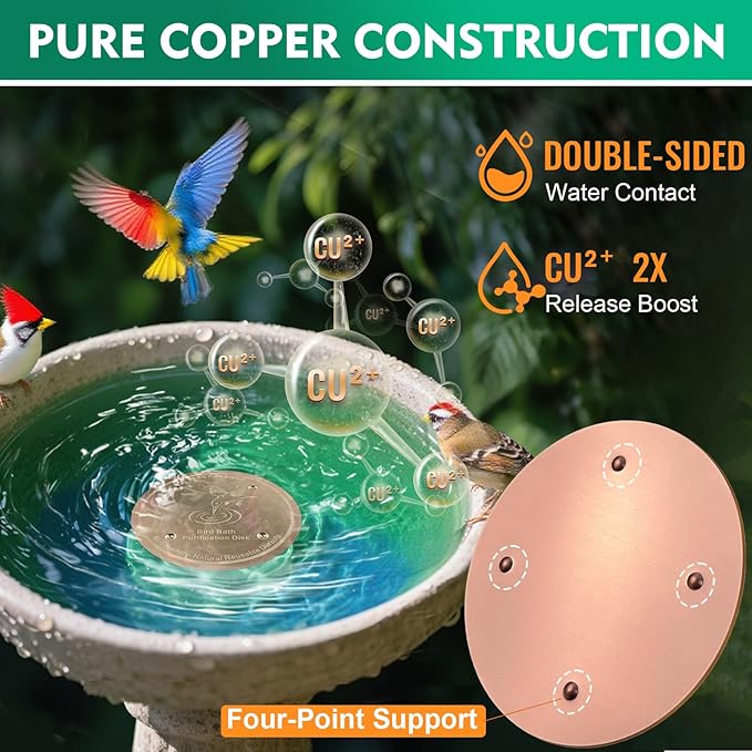 1 Pcs Copper Disc for Bird Bath | 99.99% Pure Copper Plate & Birdbath Disk | 0.6mm Thick Reinforced Design | Maintains Clean Water Naturally | Fits All Birdbath Bowls Year-Round (Bird Style 4)