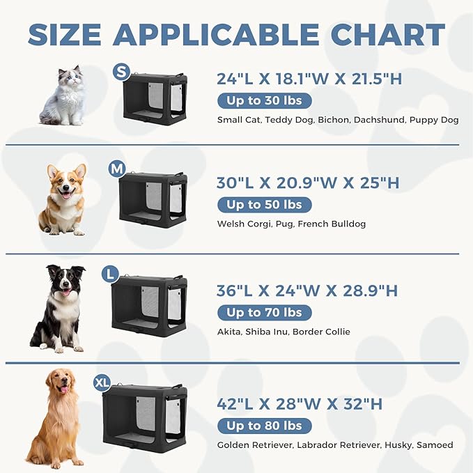 DUMOS Dog Crate 30 Inch Travel Cat Pet Carrier for Small Medium, Portable Foldable Soft Pet Crate with Storage Bag & Washable Pad for Indoor Outdoor Dog Kennel Carrier (M-50lbs, Black)
