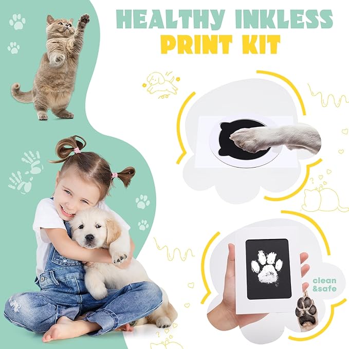 Nabance Inkless Paw Print Kit for Dogs, Cats with 3-Pcs Owl Ink Pad & 2 Paper Frame, Clean Touch Dog Nose & Baby Handprint Kit, Pet Paw Print Impression Kit, Keepsake Gifts for Pet Lovers, New Moms