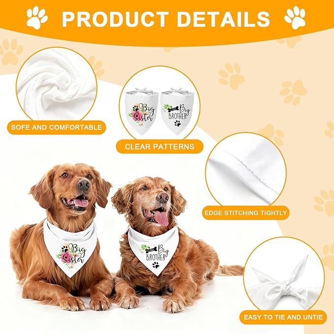 2 Packs Big Sister Brother Pregnancy Announcement Dog Bandana, Gender Reveal Photo Prop, Pet Scarf Accessories, Pet Scarves for Dog Lovers