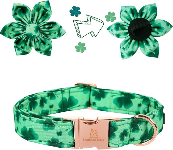 Lionheart Glory St. Patrick's Day Dog Collar, Dog Collar with Flower, Cute Floral Pattern Pet Collars Adjustable Pet Collars for Medium Dogs
