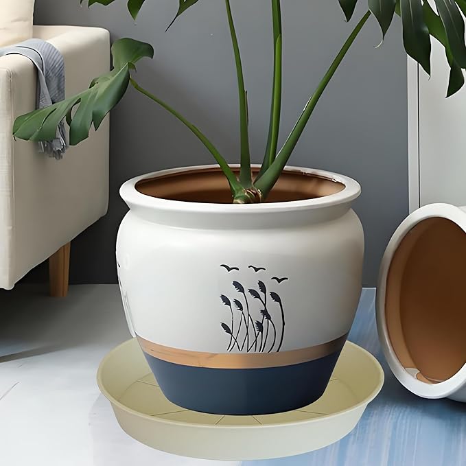 2 Pack of 16 17 inch Plant Saucer (15 inch Base), 2.3" Depth, Plant Trays for Pots, Plastic Plant Saucers for Indoors, Bird Bath Bowls, Flower Pot Drip Trays for Planter (17", Beige)