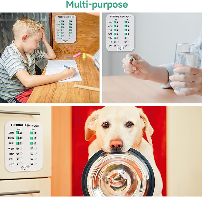 YAUYIK Dog Feeding Reminder, Puppy Feeding Schedule Chart, AM/PM Daily Indication Chart Feed/Walk Your Pets, Helps You to Track Pet Feeding & Walking (White)
