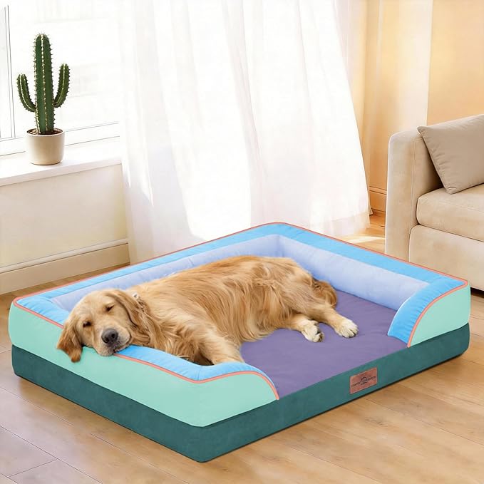 Comfort Expression Orthopedic Dog Bed for Large Dogs 36x27 Inch, Waterproof Egg Crate Foam Large Pet Bed with Removable Bolsters, Dog Couch with Washable Cover & Non-Slip Bottom, Violet Tide