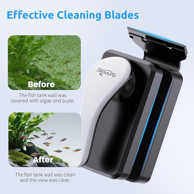 SEAOURA Magnetic Aquarium Glass Cleaner，Algae Scraper for Aquarium Fish Tank， Fish Tank Algae Clean Brush Dual-Sided Side Floating Aquarium Magnetic Brush (M)