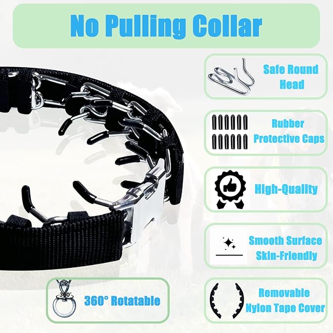 Prong Training Collar for Dogs, Rotating Ring Welding, Adjustable Dog Training Pinch Collar with Quick Release Buckle, for Small Medium Large Dogs