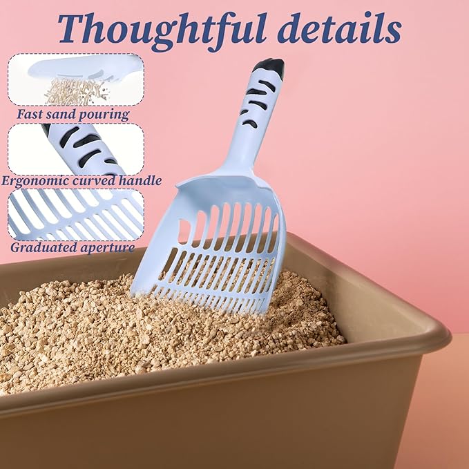 Cat Litter Scoop, Cat Scooper for Litter Box Cats and Dog Poop Collector Plastic Kitty Litters Scoop Deep Shovel with Thin Sifting Holes for Home Litters Box