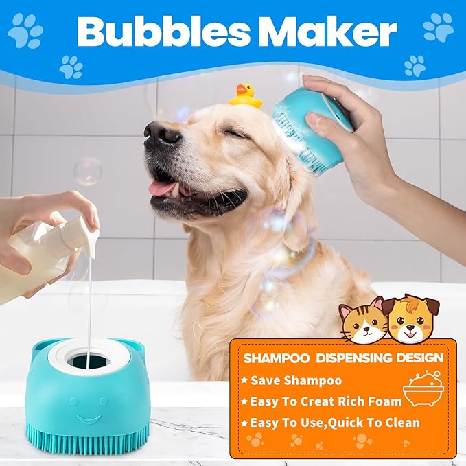 Comotech 3PCS Dog Bath Brush | Dog Shower/Washing Brush with Adjustable Ring Handle for Short & Long Hair(Blue Blue Green)