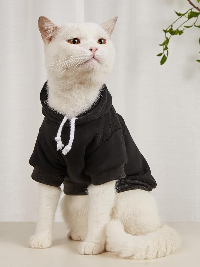 QWINEE Basic Dog Hoodie Sweatshirt Puppy Sweater Warm Cat Costumes Pet Clothes for Chihuahua Puppy Kitten Small Medium Dogs Black and Pink Large