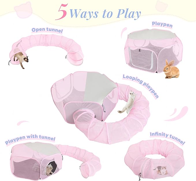 Outdoor Cat Enclosure, Portable Catio Playground for Cat, Outside Pet Enclosure with Mesh Tent, Circle Cat Playpen Tunnel for Indoor Cats & Small Animal, with Storage Bag