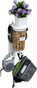 Dog Treat Holder For Wall Storage For Pets, Premium Pet Wall Organizer, Includes One 32oz Airtight Dog Treat Jar, 2 Sets of Triple Hooks, Sturdy Shelf in Designer White