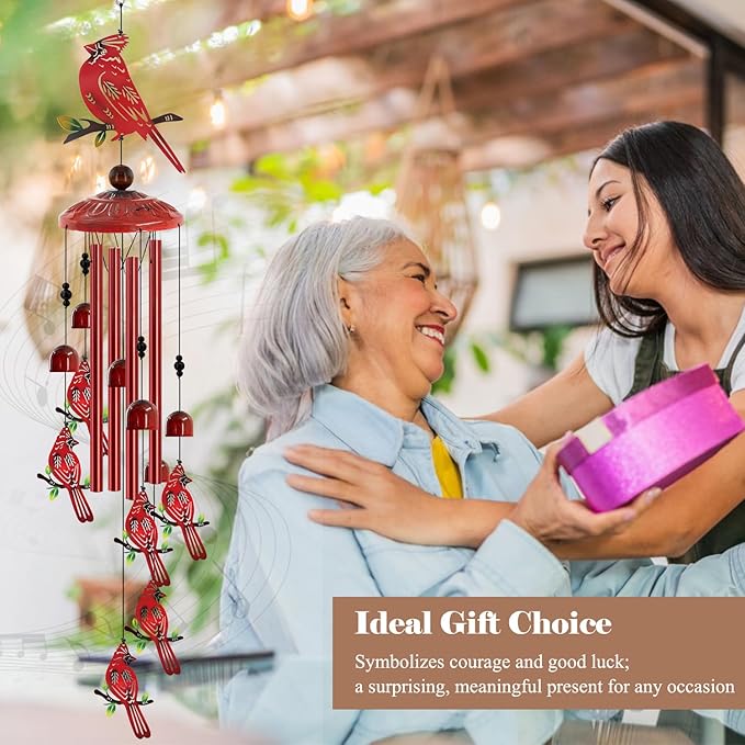 for Women Cardinal Wind Chimes for Outside, 35'' Metal Cardinal WindChimes Gifts for Women/Men, Decoration for Outdoor, Home, Garden, Patio, Backyard
