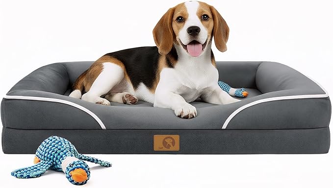 Homemate Dog Bed Medium Size Dog 28x23 inch with Orthopedic Foam Waterproof Outdoor Pet Cat Bed Sofa Supplies with Toy Dogs Crate Pad Couch with Removable Washable Cover & Non-Slip Botton Dark Grey