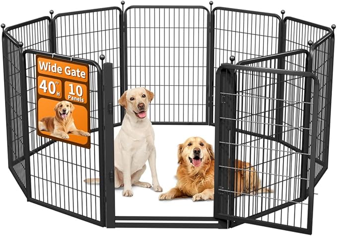 Dog Fence Indoor Pens Outside,Portable Outdoor Dog Playpen 40" H 10 Panels Pet Play Pen Exercise Pens for Puppys Small Medium Large Dogs RV Camping Yard Garden Wide Gate