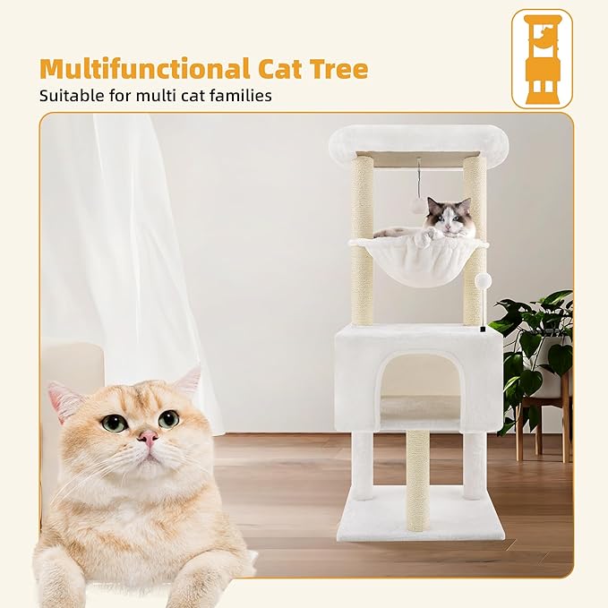 ROYPET Fashion Design 43.3" Cat Trees with Cat Houses Spring Balls,Beige