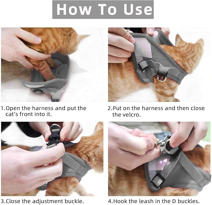 Cat & Dog Vest Harness - All Weather Mesh, Reflective Strap, Step-in Adjustable for Small Cats & Dogs (Gray, S)