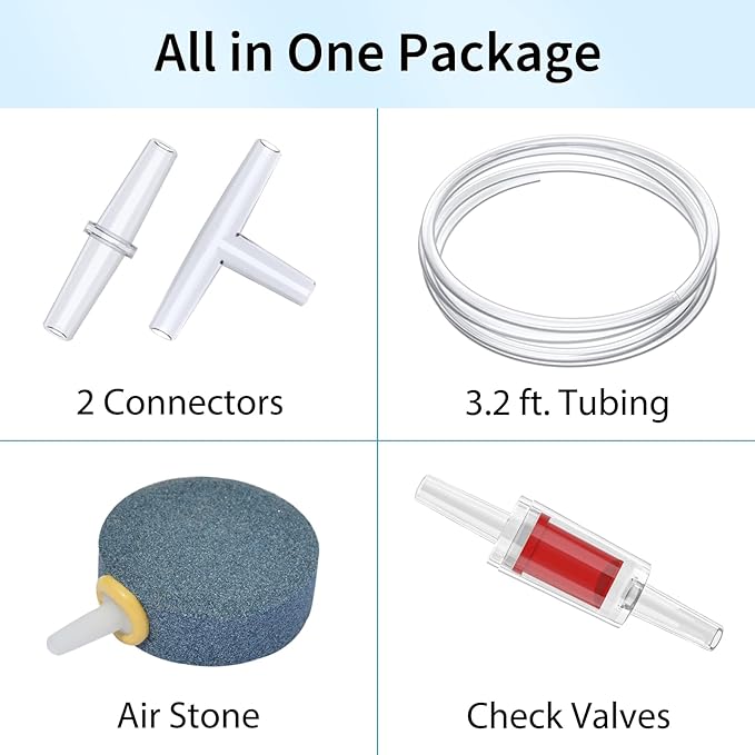 Uniclife Aquarium Air Pump Dual Outlet Fish Tank Aerator with Accessories for 5-200 Gallon Tank