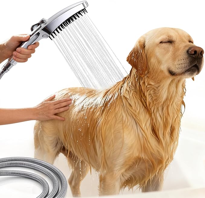 G-Promise 3 Mode Dog Shower Attachment with Pause Mode, Dog shower Sprayer with 100 Inches Hose, Metal Diverter, Adhesive Holder, for Fast and Easy Dog Bathing and Cleaning Indoor and Outdoor(Chrome)
