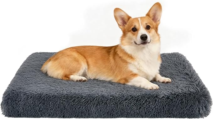 Fluffy Orthopedic Dog Beds for Medium Dogs with Washable Removable Cover Dog Crate Bed Egg Crate Foam Support Plush Pet Pad Mat with Anti-Slip Bottom (36 * 24,Dark Grey)