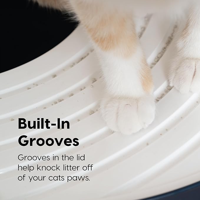 IRIS USA Cat Litter Box, Large Top Entry with Litter Catching Lid and Scoop, Dog Proof, Cat Box Enclosure, Navy/White