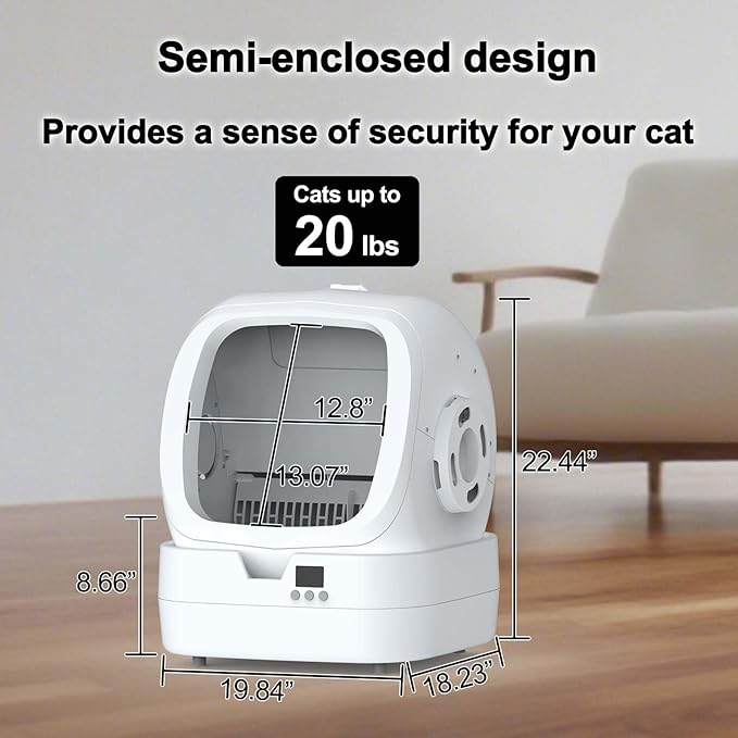 Automatic Cat Litter Box Self Cleaning - APP Control - Weight Monitoring - Ultra-Quiet, Medium Cats and Kittens Litter Box, Safe Anti-Pinch【Assembly Required】- White