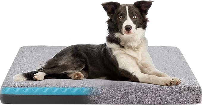 Cooling Dog Beds for Large Dogs, Memory Foam Pet Bed with Waterproof Liner and Cooling Gel Mattress, Comfy Dog Crate Mat Fits up to 60 lbs Pets