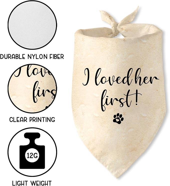 Engagement Gifts I Loved her First! Dog Bandana Pet Scarf Wedding Photo Prop Pet Accessories for Dog Lovers Owner Gift Engagement Party Bridal Shower Decorations