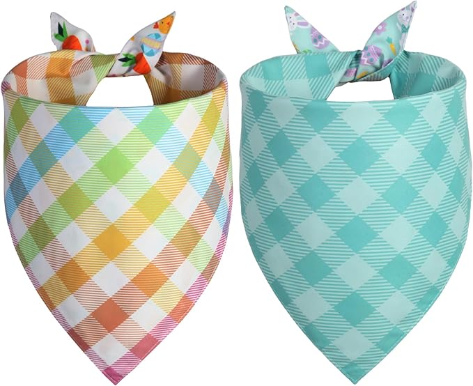 Easter Dog Bandana XLarge 2PCS, Colorful Scarf for Boy and Girl, Durable Triangle Reversible Bibs Handkerchief for Puppy Pet