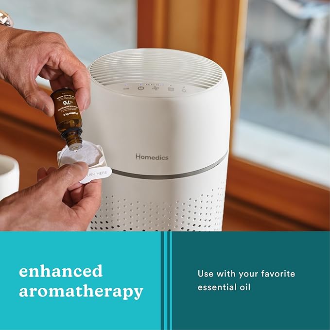 Homedics Air Purifier T22, 5-in-1 Tower Air Purifier, 99% HEPA-Type Filtration with UV-C Technology and Carbon Odor Filter, 4 Speeds, Essential Oil Aromatherapy Tray, for Medium Rooms
