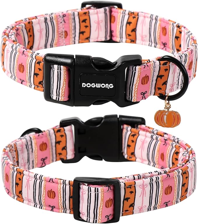 DOGWONG Fall Dog Collar- Pink Halloween Dog Collars Adjustable Classic Halloween Dog Collar for Small Medium Large Dogs S